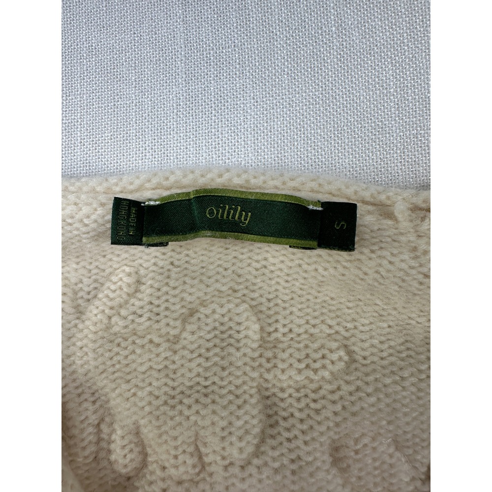 Oilily Womens Cream Lambswool Angora 3D Floral Applique V-Neck Sweater Small - Picture 4 of 9